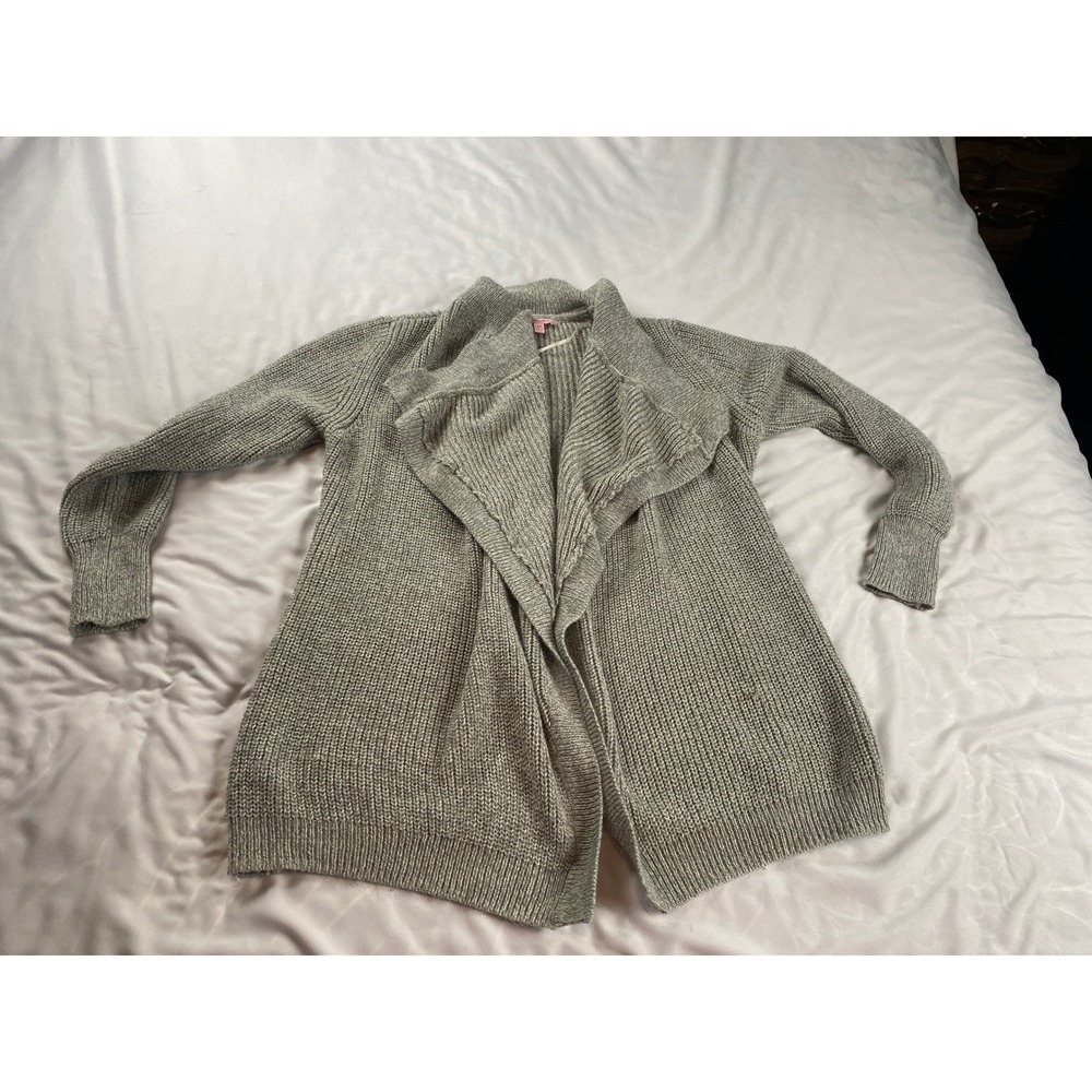 Candies Womens Gray Shaker Knit Open Front Cardigan Pointelle Shawl Collar M